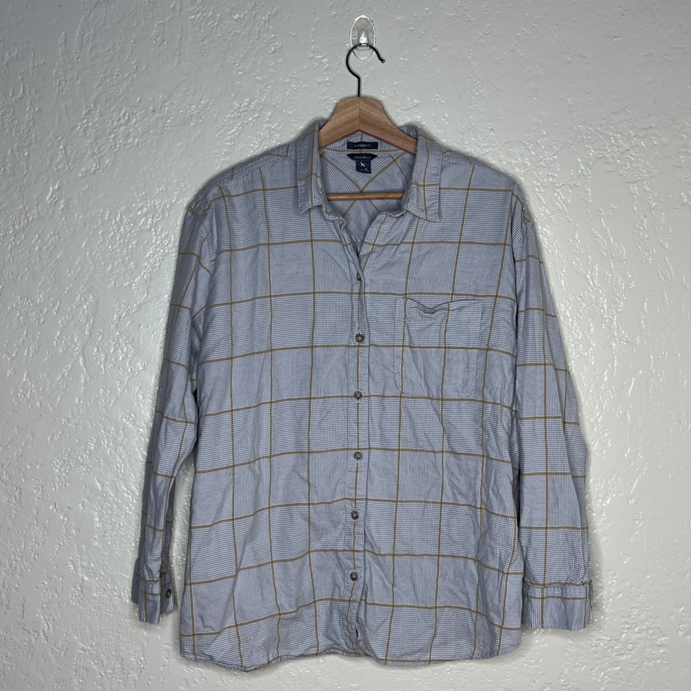 Eddie Bauer‎ Boyfriend Fit Plaid Button Down Shirt Gray XL 23901622
